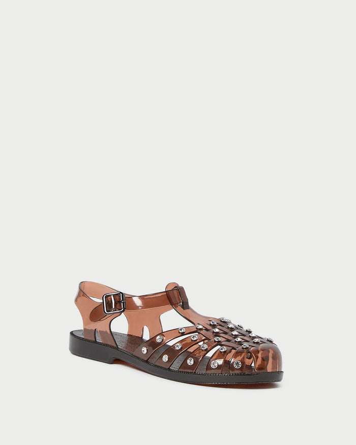 Rhys Brown Jelly Sandal in brown jelly material with crystal accents.