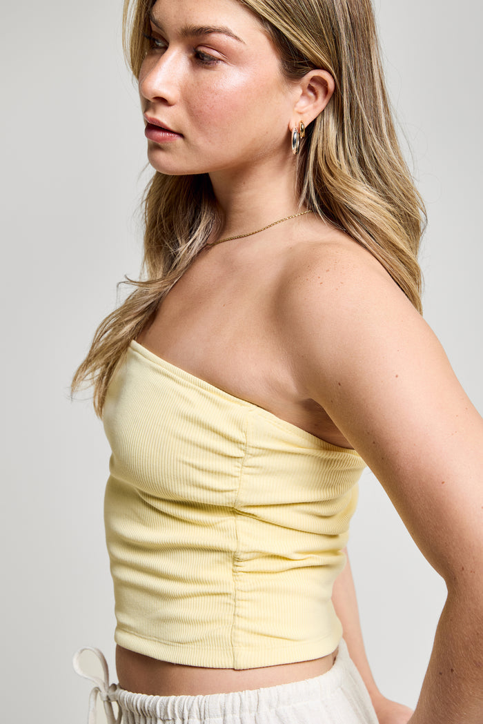 Ribbed Bandeau Top with Ruching - 9179