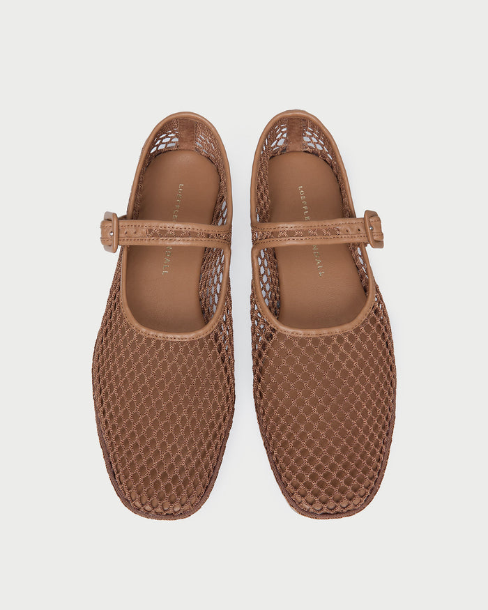 Rita Brown Netted Mary Jane in brown netted mesh.