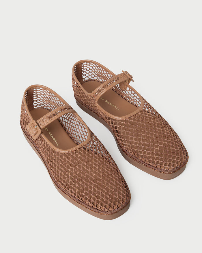 Rita Brown Netted Mary Jane in brown netted mesh.