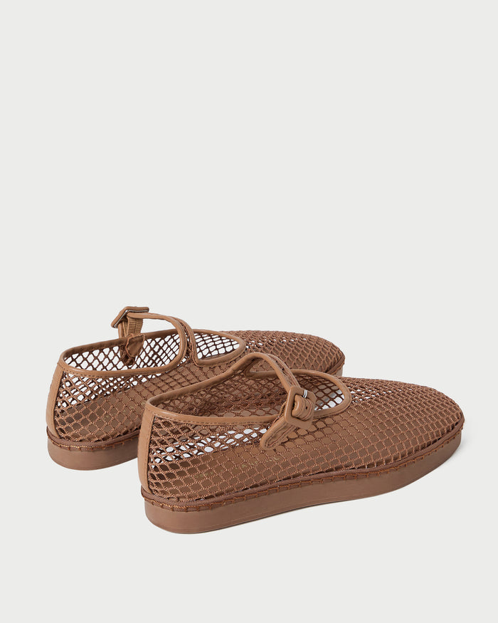 Rita Brown Netted Mary Jane in brown netted mesh.