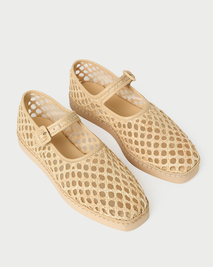 Rita Natural Netted Mary Jane in natural raffia.