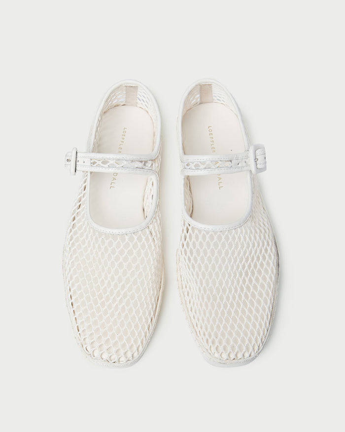 Rita White Netted Mary Jane in white mesh.