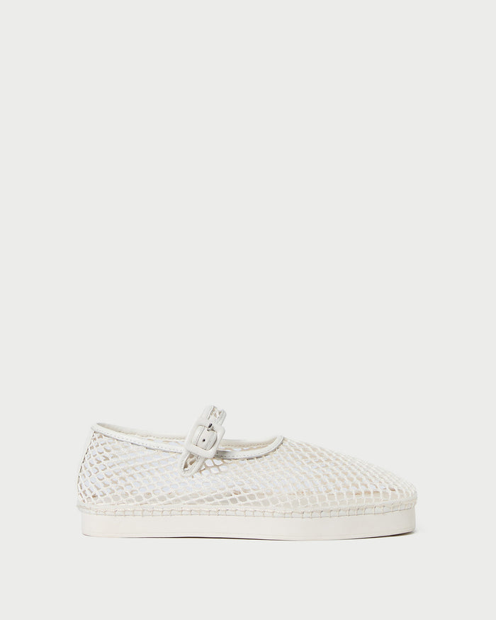 Rita White Netted Mary Jane in white mesh.
