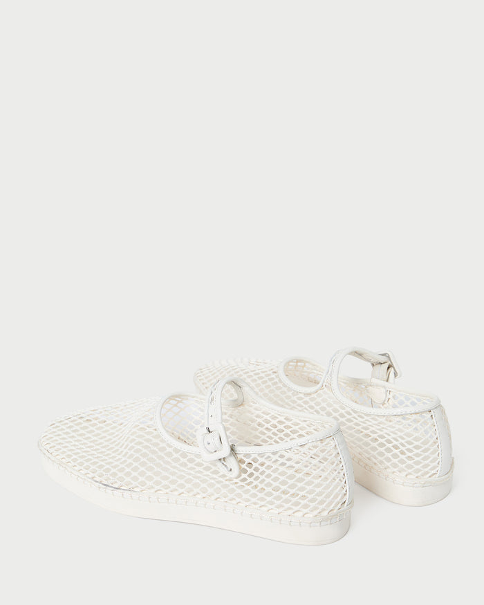 Rita White Netted Mary Jane in white mesh.