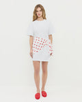 Rooney Scarf T-Shirt Dress in White with Red Polka Dots and Roni Red Netted Slide.