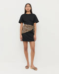 Rooney Scarf T-Shirt Dress in Black with Leopard and Paulie Zebra Studded Sandal.