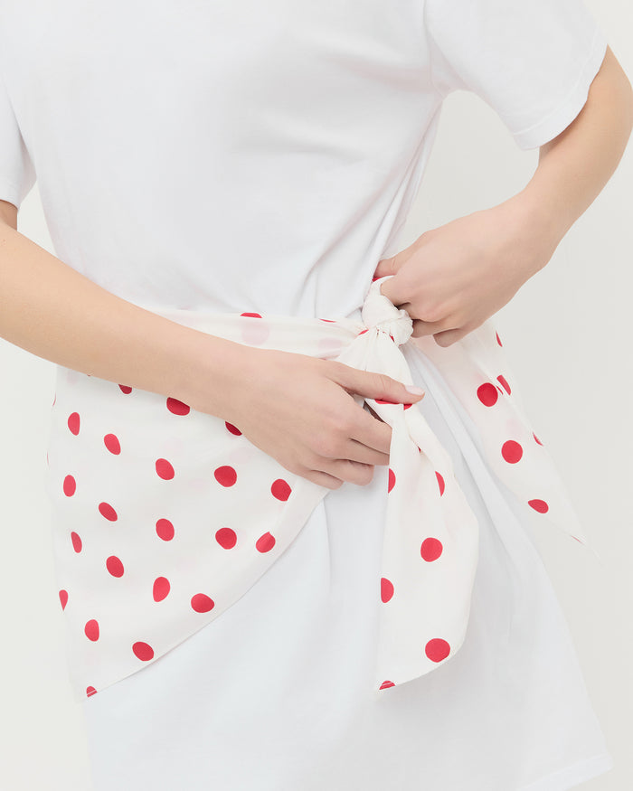 Rooney Scarf T-Shirt Dress in White with Red Polka Dots