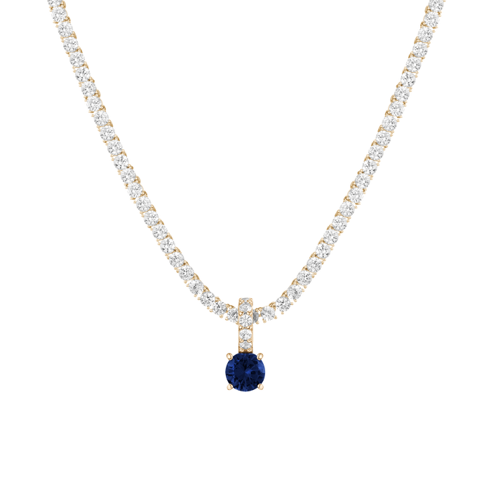Round Cut Tennis Charm Pendant Vermeil Yellow Gold Lab Grown Blue Sapphire