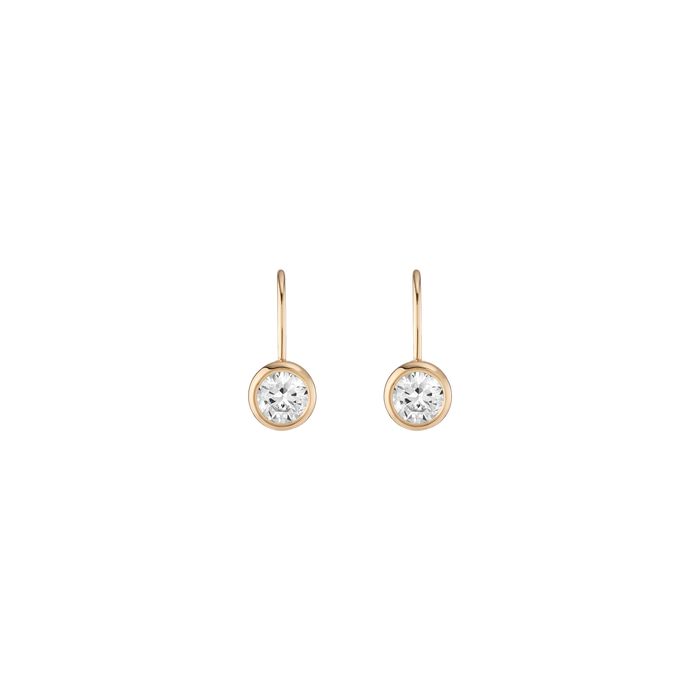 Round Lab Grown White Sapphire Bezel Drop Earrings Vermeil Yellow Gold First