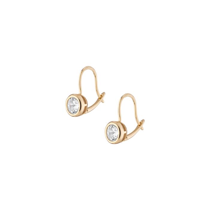 Round Lab Grown White Sapphire Bezel Drop Earrings Vermeil Yellow Gold