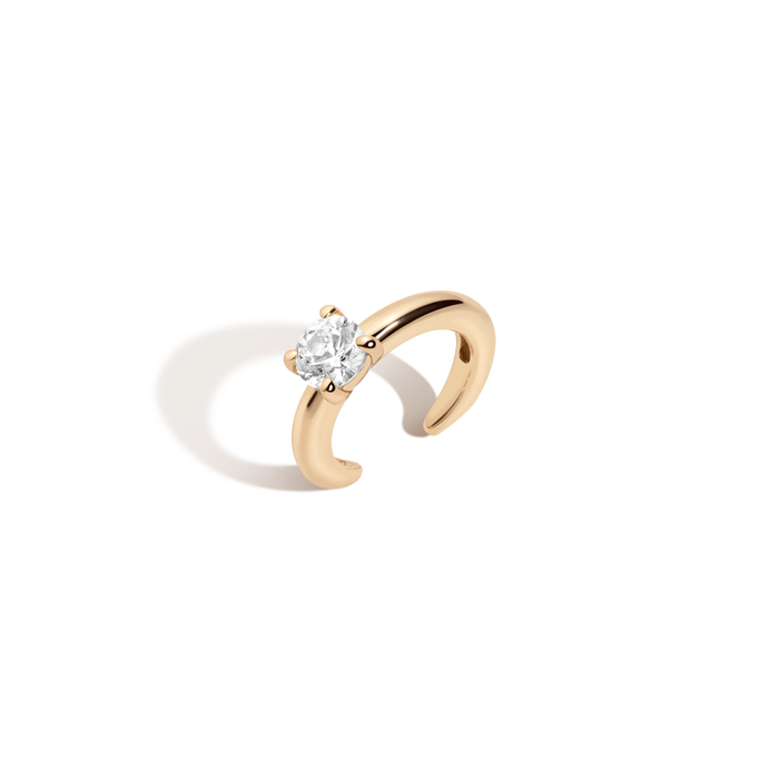 Round Lab Grown White Sapphire Solitaire Ear Cuff Vermeil Yellow Gold First