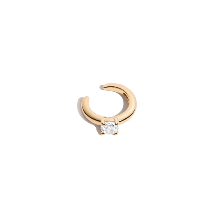Round Lab Grown White Sapphire Solitaire Ear Cuff Vermeil Yellow Gold