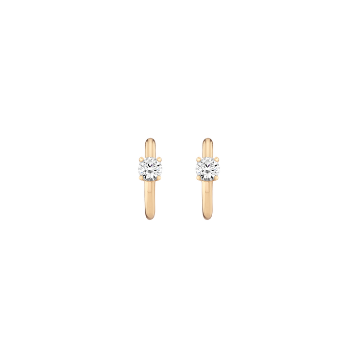 Round Lab Grown White Sapphire Solitaire Huggie Earrings Vermeil Yellow Gold First