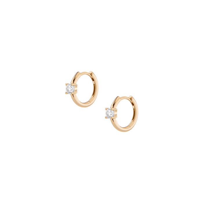 Round Lab Grown White Sapphire Solitaire Huggie Earrings Vermeil Yellow Gold