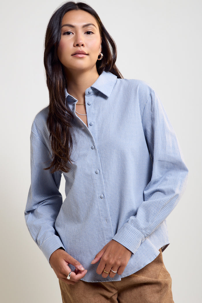 Ruched-Back Mini Gingham Shirt - 4109