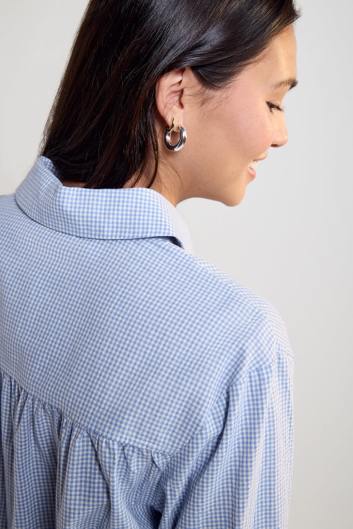 Ruched-Back Mini Gingham Shirt - 4109