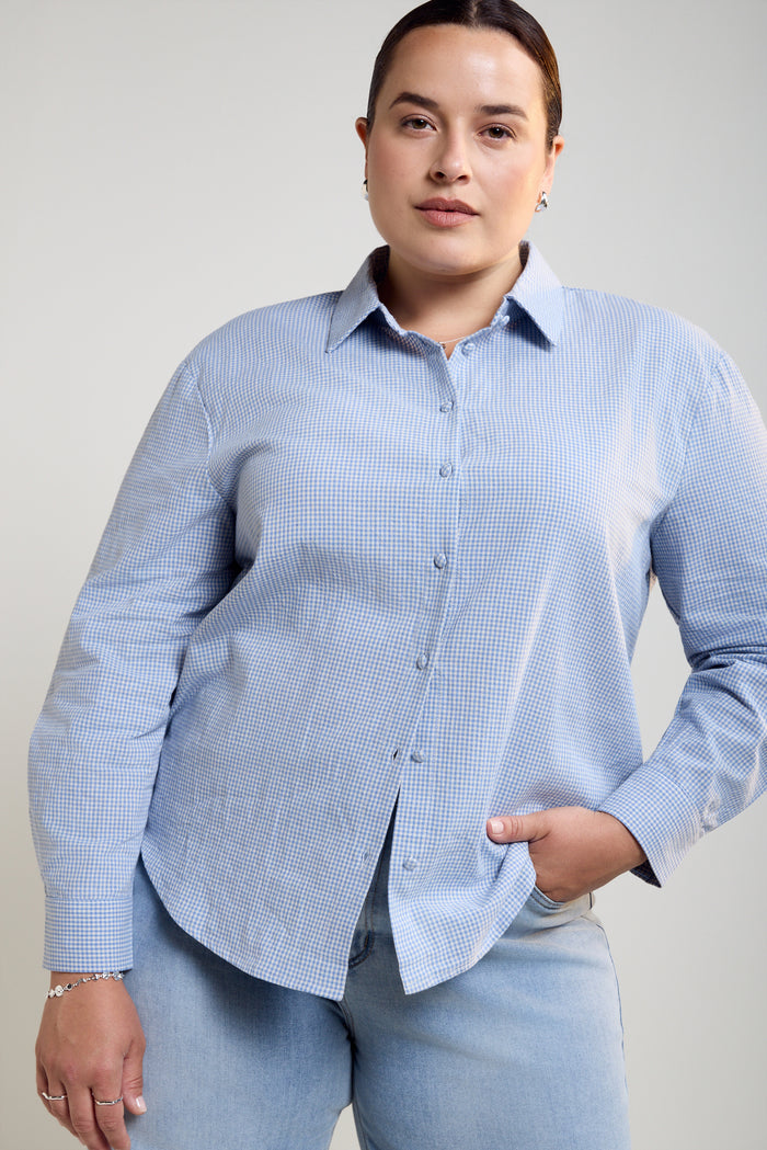 Ruched-Back Mini Gingham Shirt - 4109