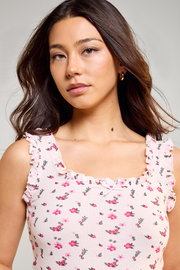 Ruffle Tank Top with Bow - 9189
