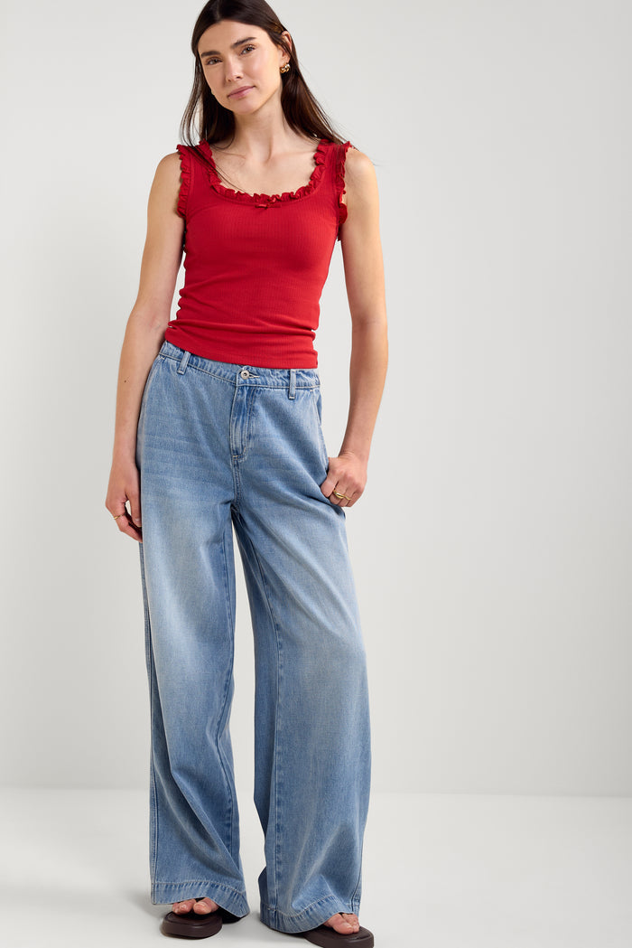 Ruffle Tank Top with Bow - 9189