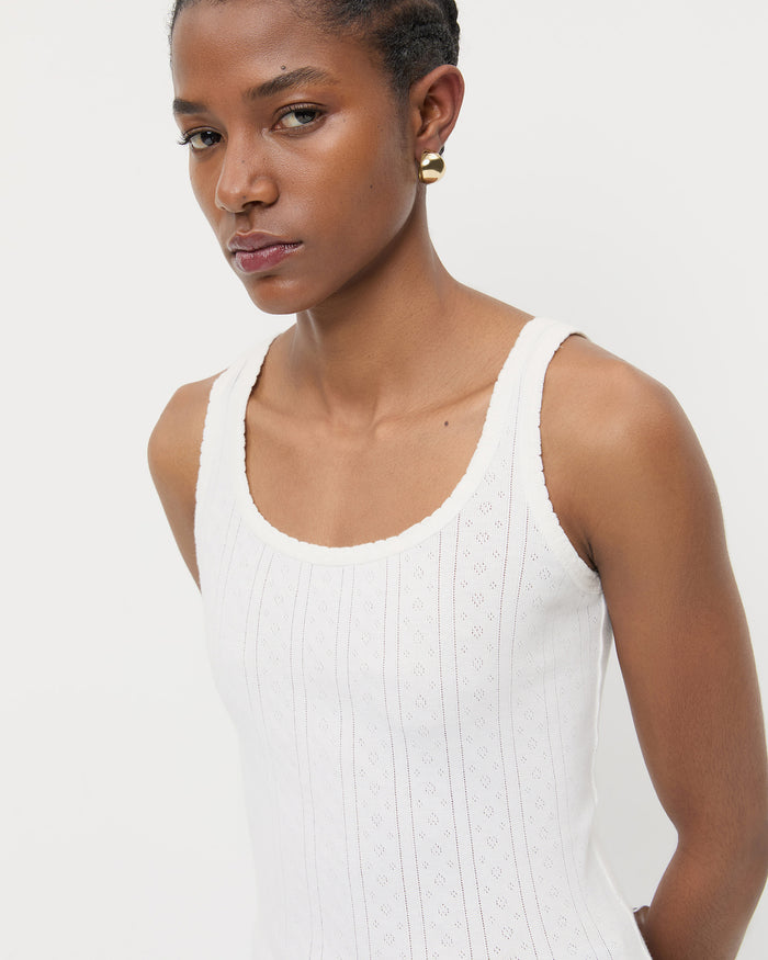 Rylee Pointelle Tank Top in white pointelle fabric.