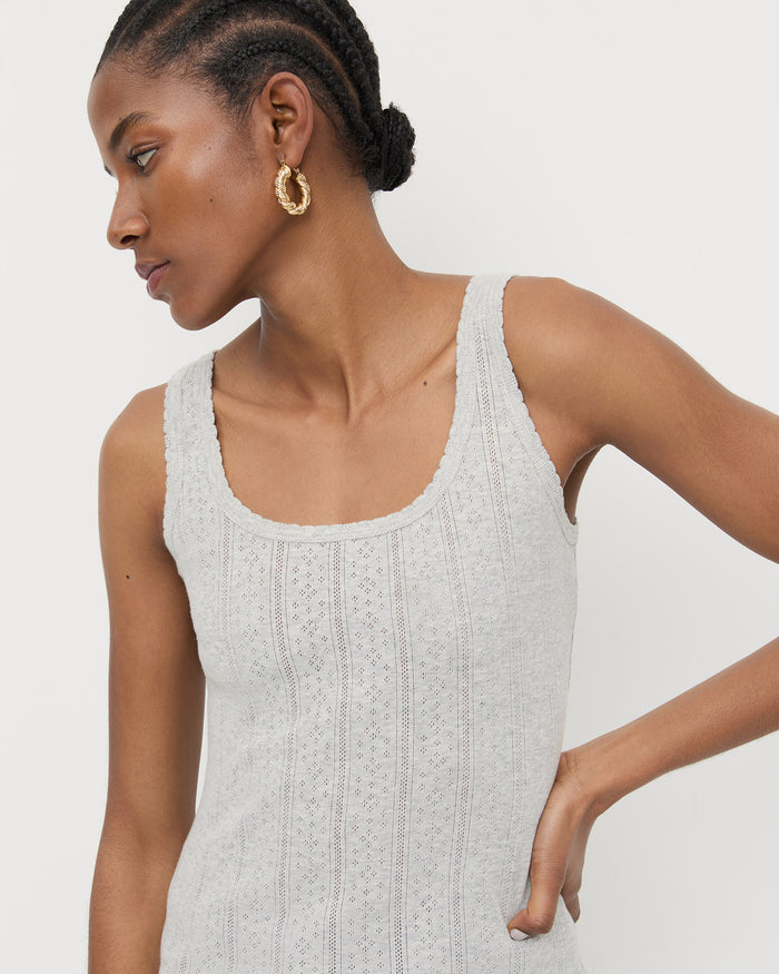 Rylee Pointelle Tank Top in grey pointelle fabric.