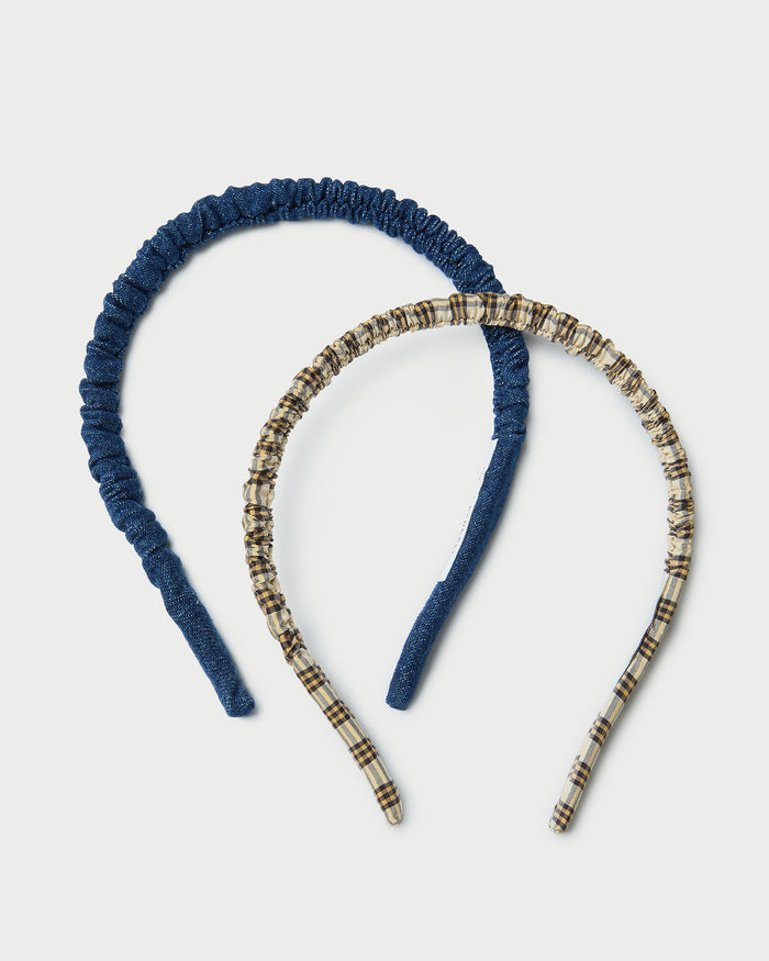 Sabine Denim/Butter Plaid Headband Set