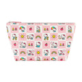Sanrio Hello Kitty trapezoid cosmetic travel bag! Featuring a pastel pink and white checkered print with adorable Hello Kitty illustrations
