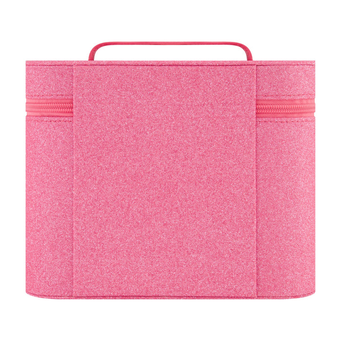 Sanrio Hello Kitty pink large cosmetic case! Designed for fans of Hello Kitty, this sparkling pink organizer features a glittery exterior with a bold Hello Kitty outline and logo