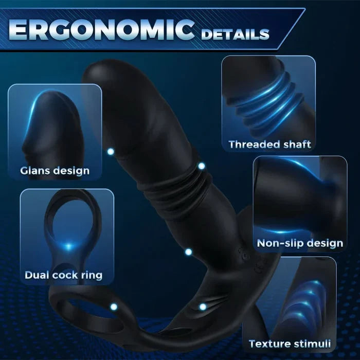 SAUL Glans APP -Thrusting & 12 -Vibrating Cock Rings Prostate Massager