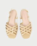 Shelly Bisque Leather Flat Sandal in bisque tan leather.