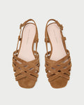 Shelly Cacao Suede Flat Sandal in cacao brown suede.