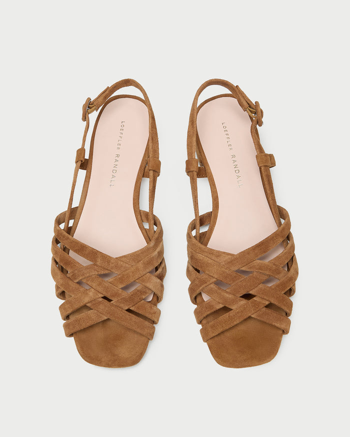 Shelly Cacao Suede Flat Sandal in cacao brown suede.