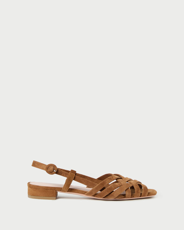 Shelly Cacao Suede Flat Sandal in cacao brown suede.