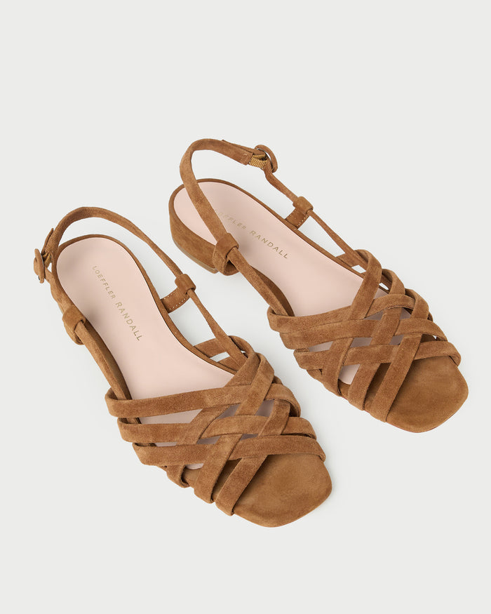 Shelly Cacao Suede Flat Sandal in cacao brown suede.
