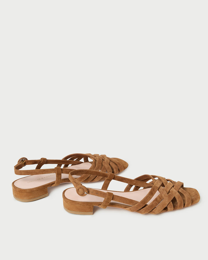 Shelly Cacao Suede Flat Sandal in cacao brown suede.