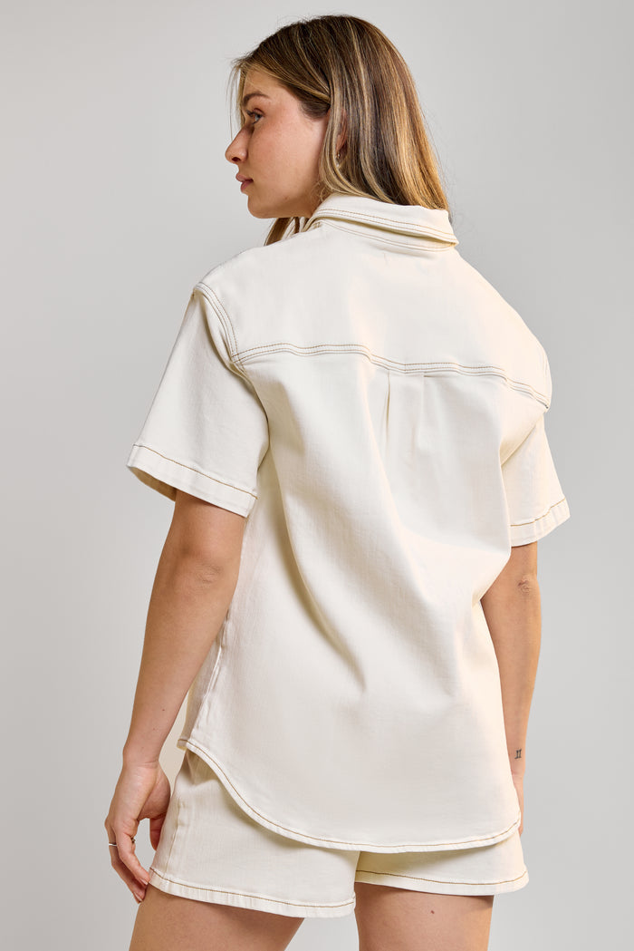Short Sleeve Denim Shirt - 7038