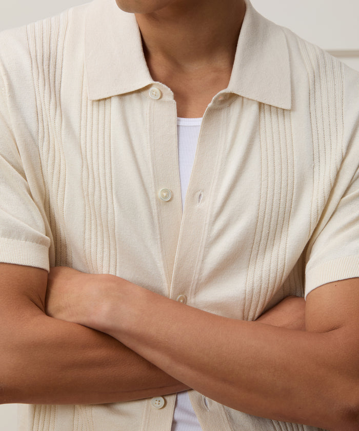 Silk-Cotton Ribbed Full-Placket Sweater Polo