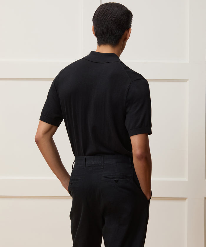 Silk-Cotton Ribbed Full-Placket Sweater Polo