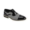 Black and white plaid leather cap-toe dress shoes