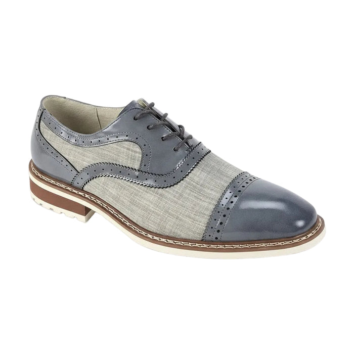Gray plaid leather cap-toe dress shoes