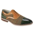 Olive and tan plaid leather cap-toe dress shoes