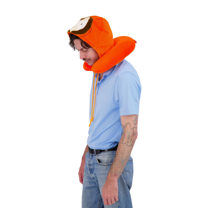 Orange South Park Kenny Hooded Travel Neck Pillow Try On Full Body