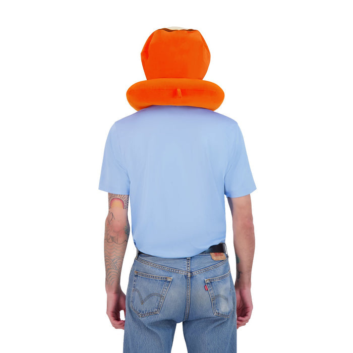 Orange South Park Kenny Hooded Travel Neck Pillow Try On Back View