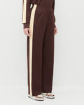 Spencer Sweatpant in dark brown and butter jersey, Emerson Soccer Jersey in dark brown and butter jersey, and Topspin Cream/Zebra Court Sneaker.