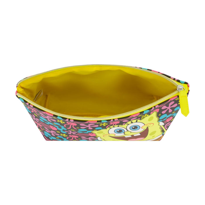 SpongeBob SquarePants Jellyfish Fields Cosmetic Bag featuring a bright and playful all-over print of SpongeBob surrounded by colorful jellyfish and underwater florals