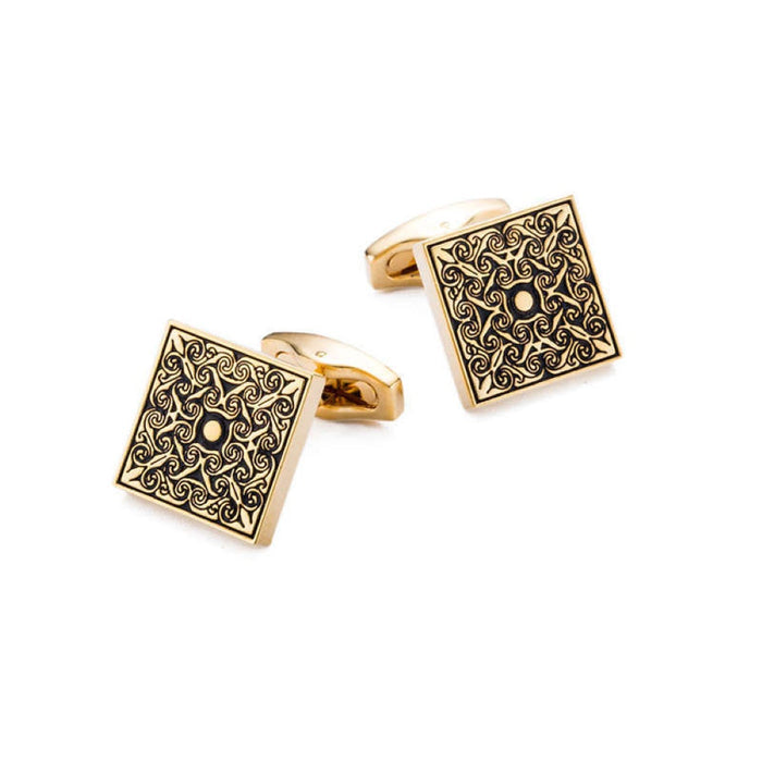Square black and gold floral enamel cufflinks