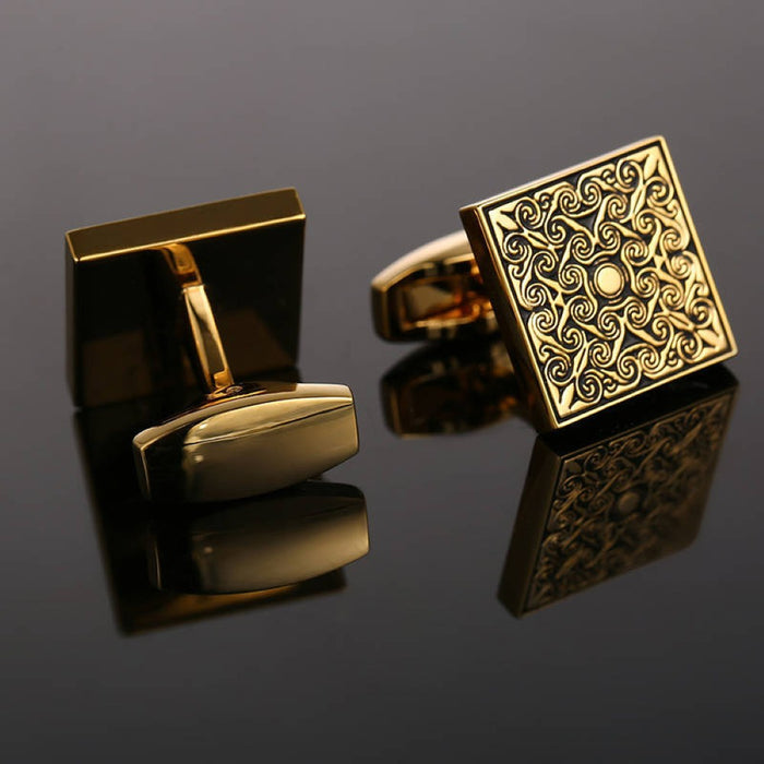 Square black and gold floral enamel cufflinks