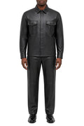 Black men's two piece vegan leather long sleeve walking suit set