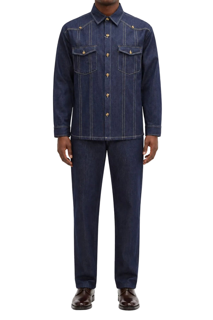 Indigo cotton blend western stitch long sleeve men's walking suit
